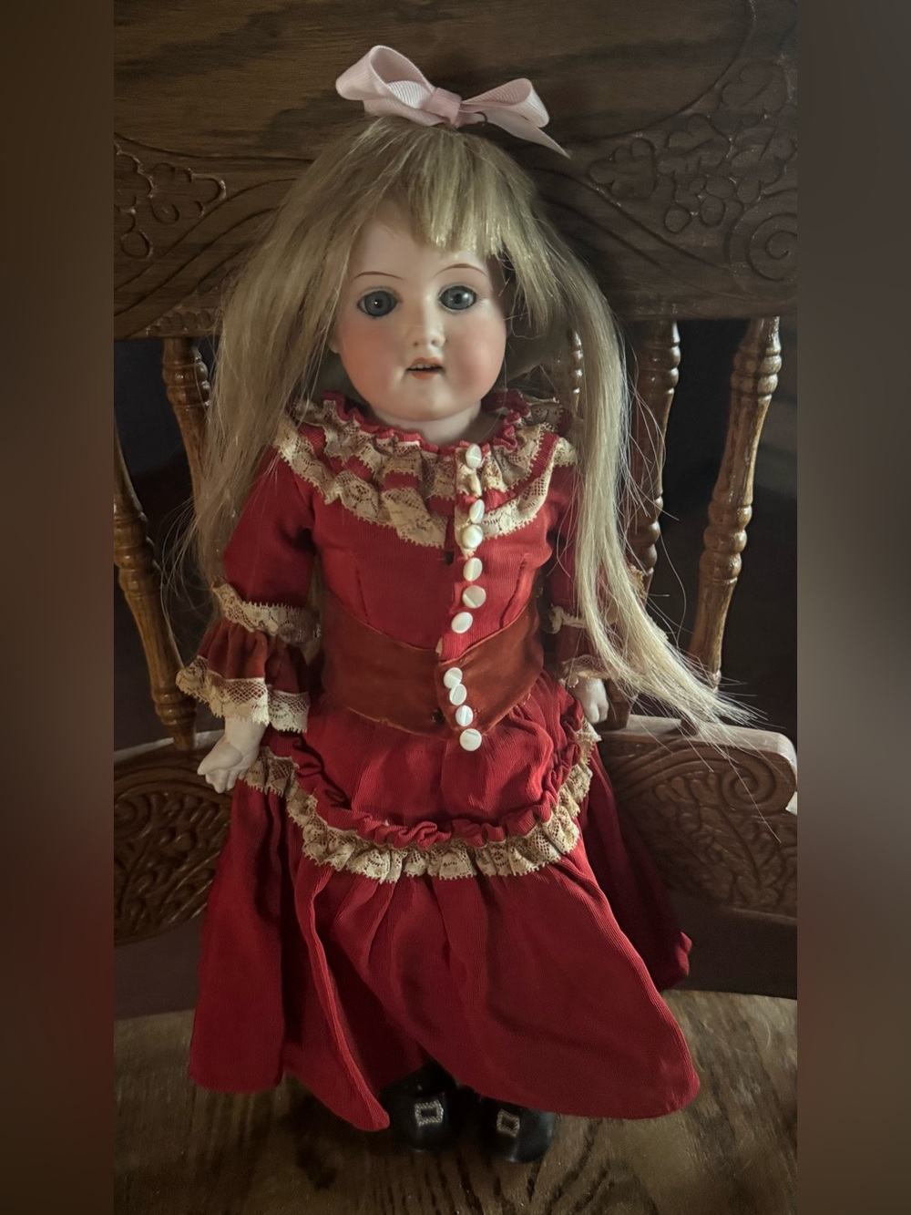 Antique German AM Bisque Head Doll Original Metal Band+Sticker Great Quality!